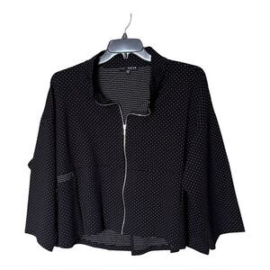 Kozan Black/White Textured Zip Front 3/4 Sleeve Artsy Langenlook Jacket Size XL